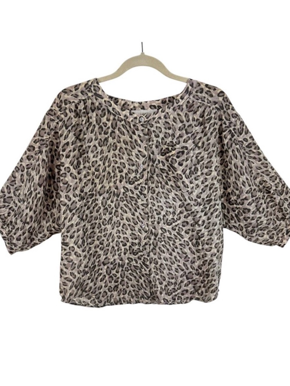 LOFT Leopard Print 3/4 Sleeve Oversized Lightweight Button Up Blouse Size XS‎